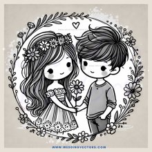 a boy and girl with flowers on their heads