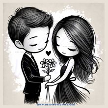 couple embracing and sharing an intimate moment with flowers