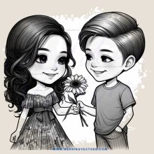 girl and boy holding flower