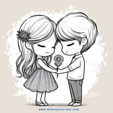 boy and girl embracing with flowers in their hands