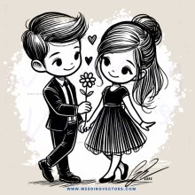 boy and girl holding flower and hugging
