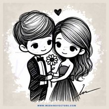 a couple with flowers and hearts