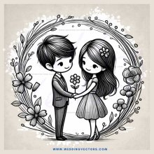a couple in a circle with flowers and leaves