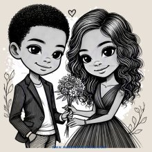 little girl and boy holding flower together