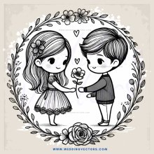 two children with flowers and hearts