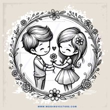 boy and girl hugging picture with flowers