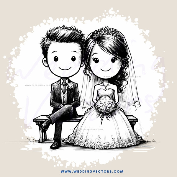 a bride and groom on a bench