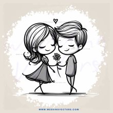 two people hugging, one with a flower