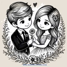 a boy and girl holding flowers