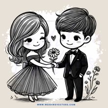 young couple holding flowers and leaves