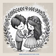a boy and girl hugging in front of an ivy design