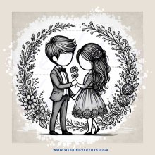 a couple standing together in wedding attire