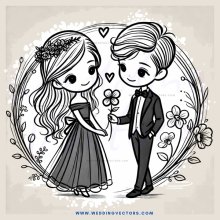 a picture of a man and a woman holding flowers