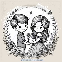 boy and girl holding hands and flowers