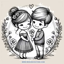 a boy and girl holding flowers
