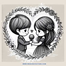 boy and girl heart shaped drawing in black and white