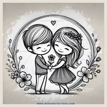 boy hugs girl with flower in hand