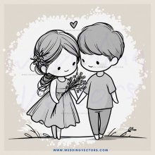 girl and boy with flowers and hearts