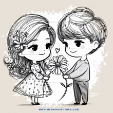 two people next to each other, one holding a flower