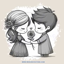 a boy and girl with hearts