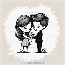 two people in black and white holding flowers