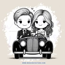 cartoon car ride with couple on honeymoon