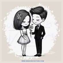 a girl and boy in black and white with flowers