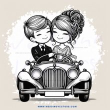 a couple in black and white cartoon driving together