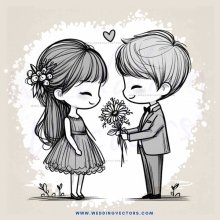 kissing couple holding flowers and wearing dresses
