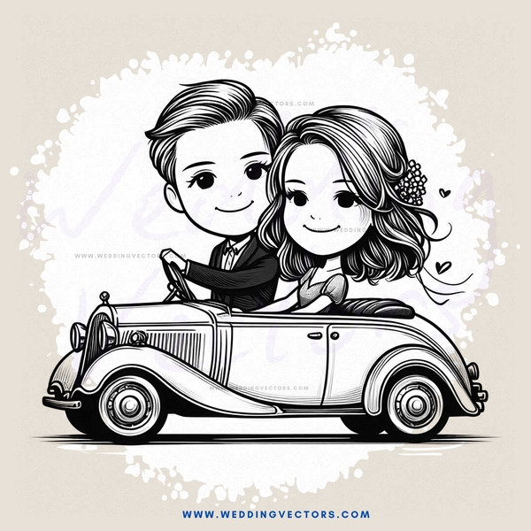 a couple in black and white car