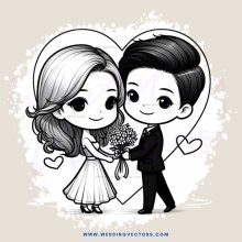 a couple holding flowers and hearts