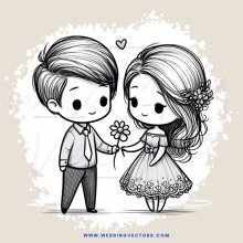 a boy and girl holding flowers