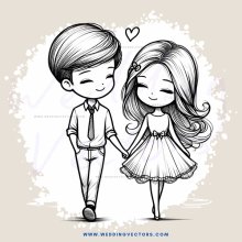 a boy and girl hugging in an illustration
