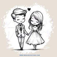 boy and girl holding hands in heart outline