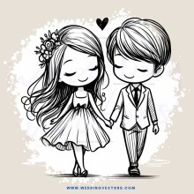 a boy and girl walking together in a wedding outfit
