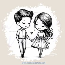 cartoon couple holding hands in circle