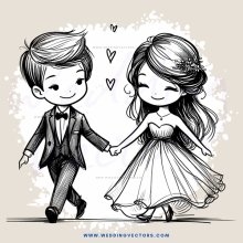 a couple holding hands in wedding attire