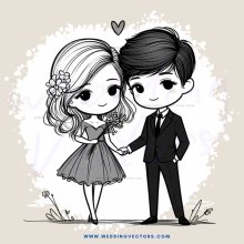 a couple holding hands in an illustration