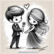 a boy and girl holding flowers