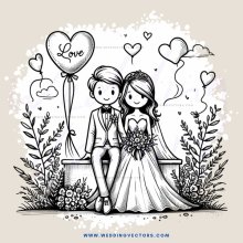 a wedding illustration in black and white