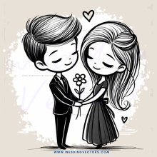 lovers kissing in white and gray drawing with flowers