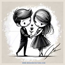 a boy and girl holding hands and flowers