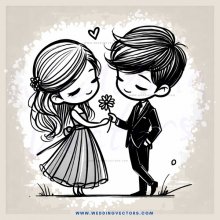 a boy and girl in love with a flower