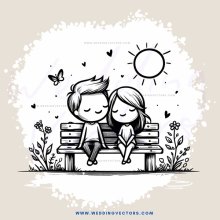 couple on bench under sun and butterflies