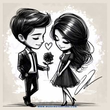 a boy and girl exchange hearts for flowers