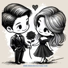 romantic couple holding flowers and draped in black