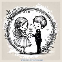 two people in an oval frame with flowers and butterflies