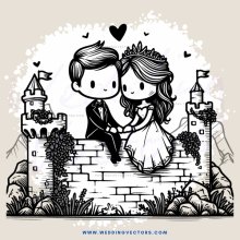 a couple on a castle wall in black and white