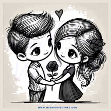 a couple holding hands with flowers and hearts