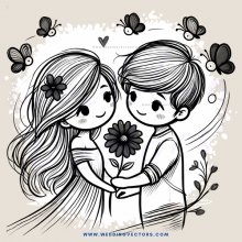 young couple holding flowers and surrounded by butterflies